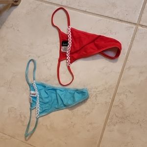 ❤🩵 FREDERICK'S OF HOLLYWOOD Turquoise & Red Thongs 🩵❤